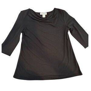 The Look Women’s Black Cowl Neck Top Size M – 3/4 Sleeve Stretch Blouse